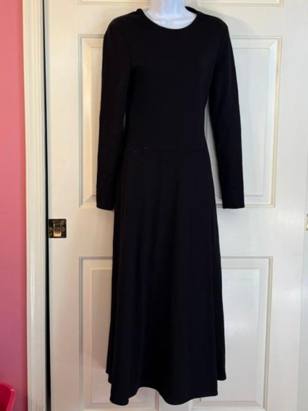 * Vintage Anne Klein II 100% Wool Black Knit Maxi Sweater Dress Size 4 USA